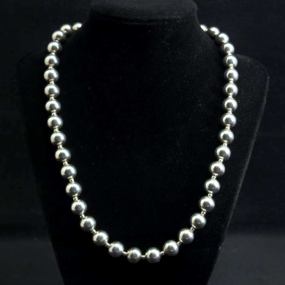 Milor UltraFine Silver 950 Italy Ball Bead 20" Necklace Alternating 10mm & 3mm